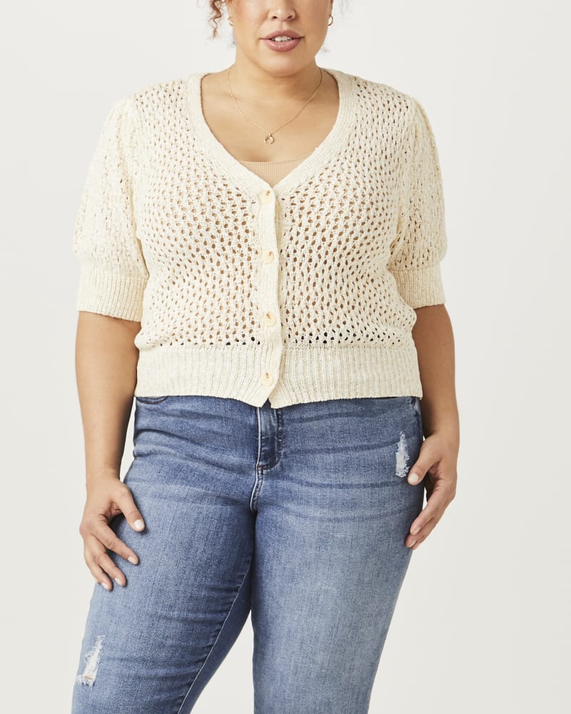 Front of plus size Penelope Short-Sleeve Cardigan by Meri Skye | Dia&Co | dia_product_style_image_id:156837